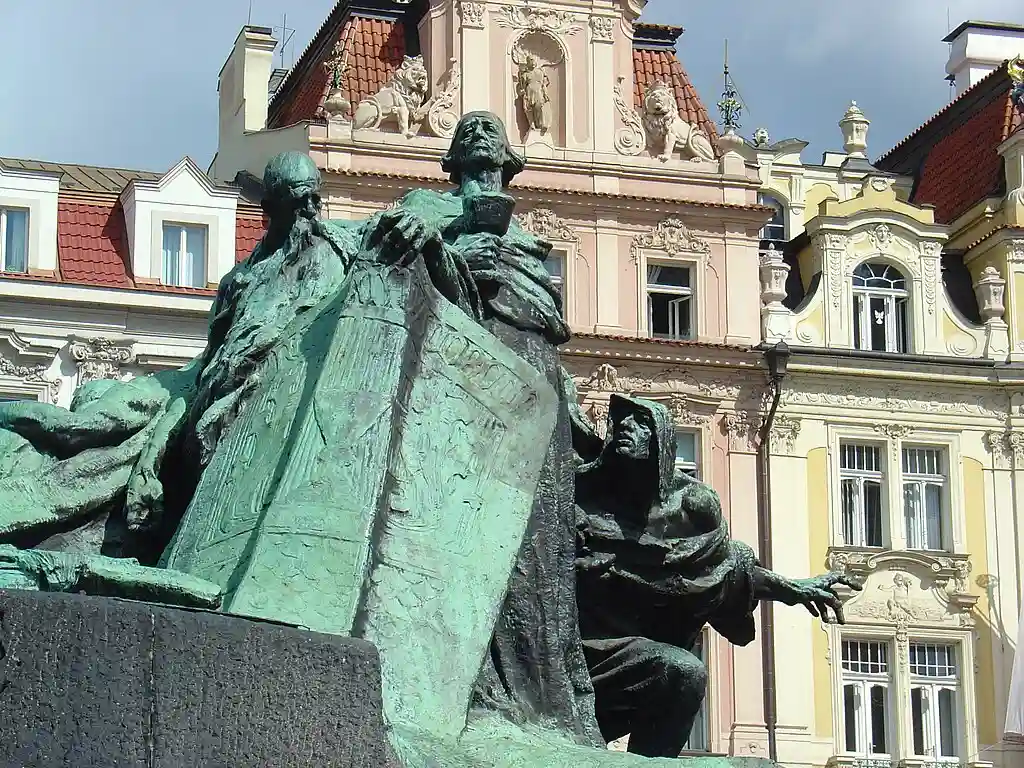 The statue of jan hus at prague's old town square